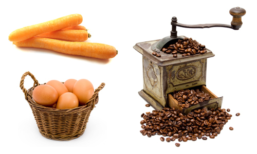 oeufs, carottes et grains de café